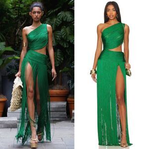 Bronx and Banco Jafari Sierra Sleeveless Fringe Gown Green XS Runway Resort '24